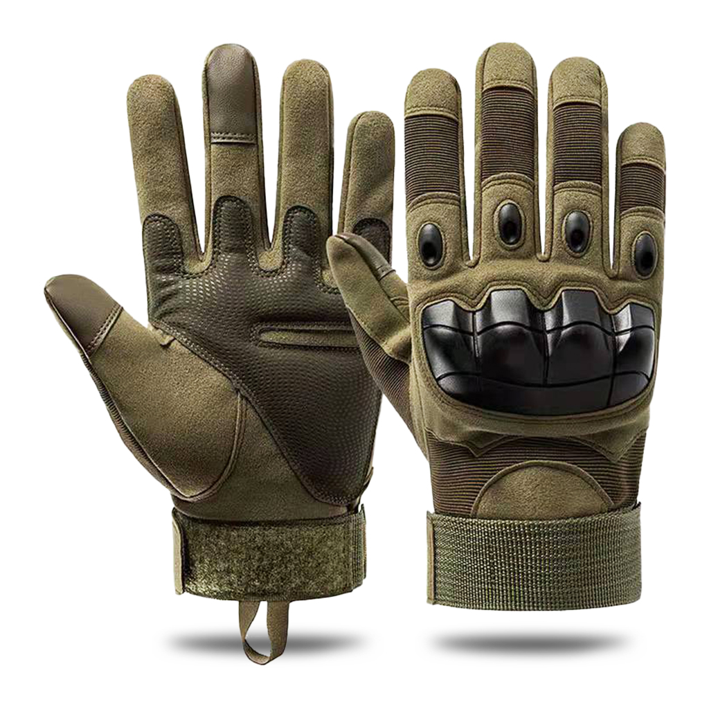 Custom tactical full finger gloves olive green front and back view