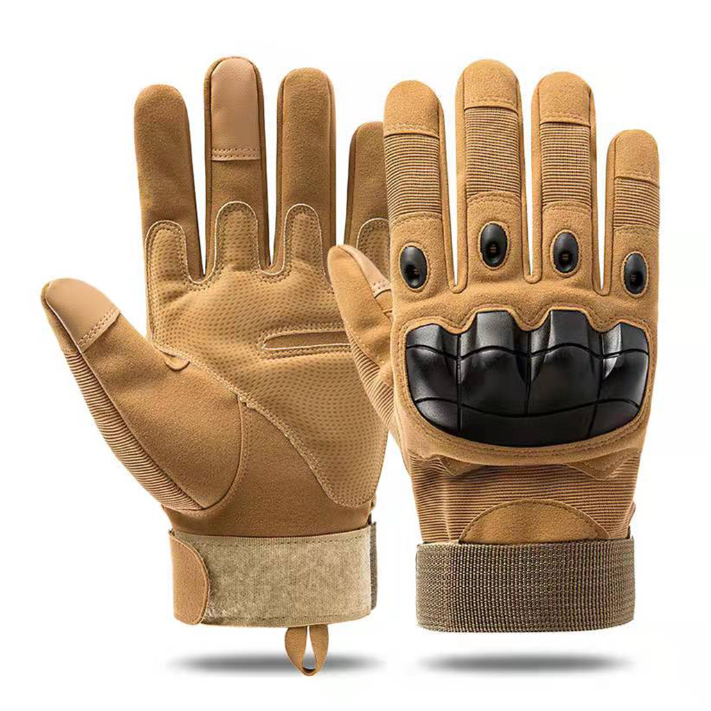 Tactical hard knuckle gloves tan coyote brown front and back view