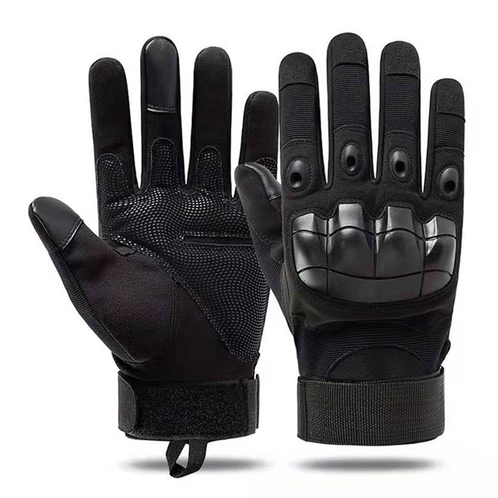 Custom tactical full finger gloves black front and back view