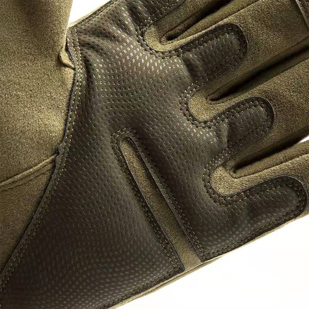 Tactical combat gloves ventilation holes and knuckle guard close-up