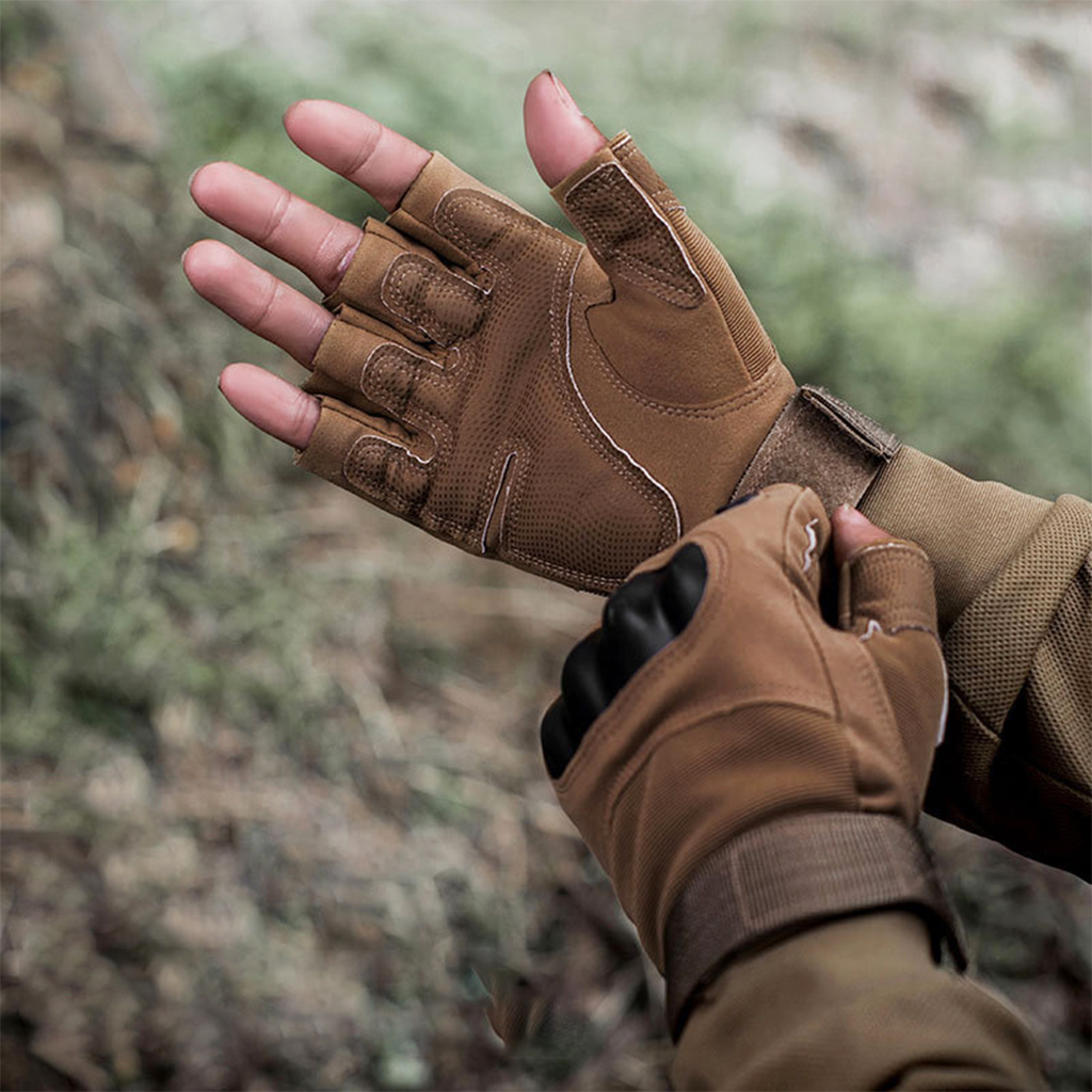 Custom half finger tactical gloves hard knuckle protection detail