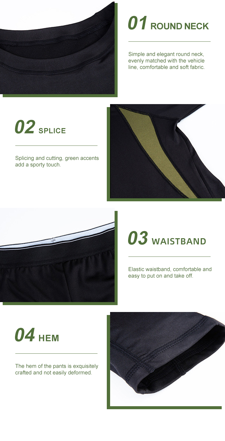 Tactical thermal base layer round neck splice waistband and cuff detail