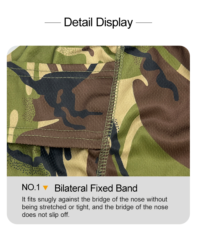 Tactical face mask breathable fabric and stitching detail