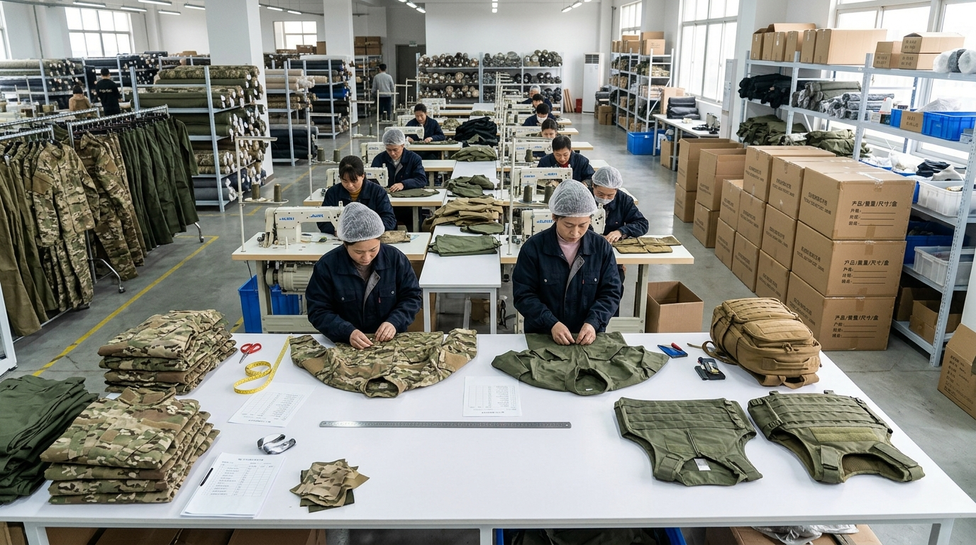 Tactical gear supplier manufacturing inspection and bulk packing support